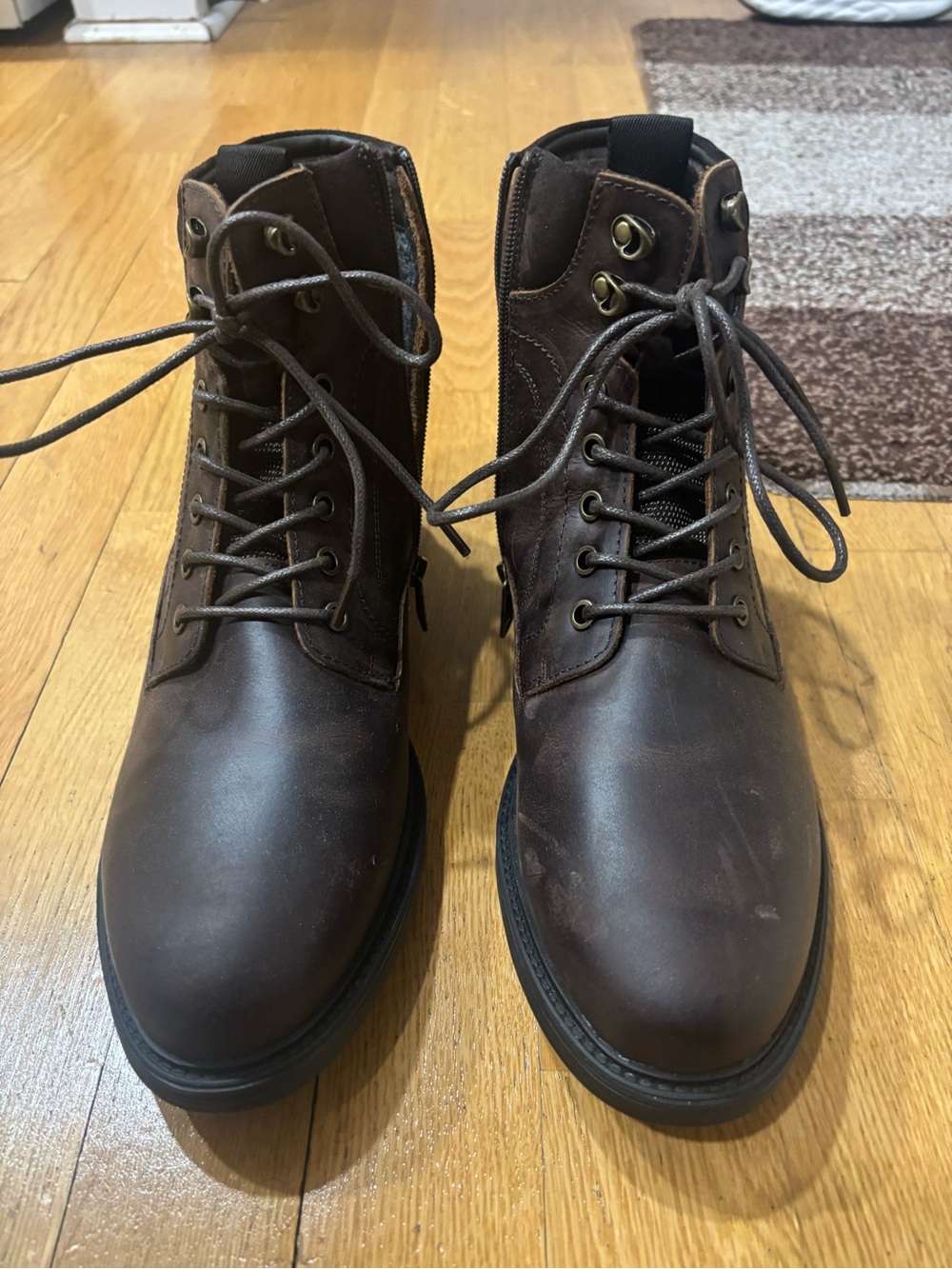 Steve Madden Dark Brown Lace-Up Side-Zip Ankle Boots
